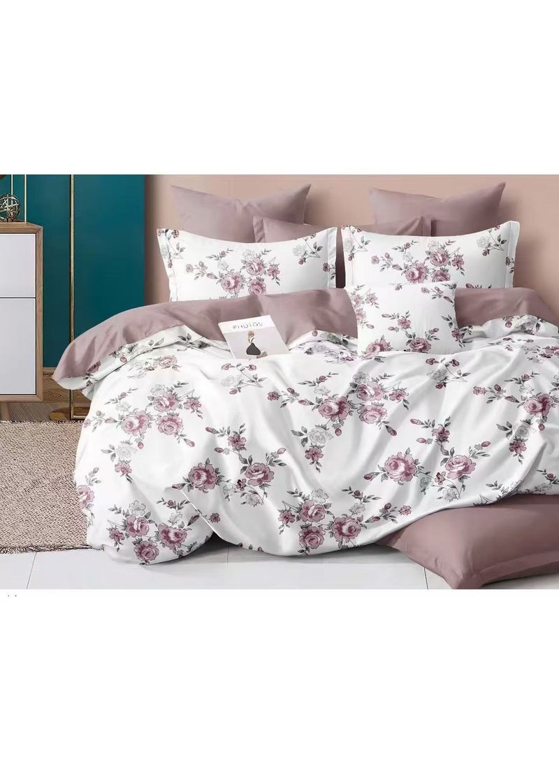 طقم مفروشات سرير كينج سايز مكون من 6 قطع - طقم غطاء لحاف ناعم بسحاب 220×240 سم، شرشف مطاطي 200×200+25 سم، و4 أغطية وسائد 50×75 سم - مريح وسهل العناية