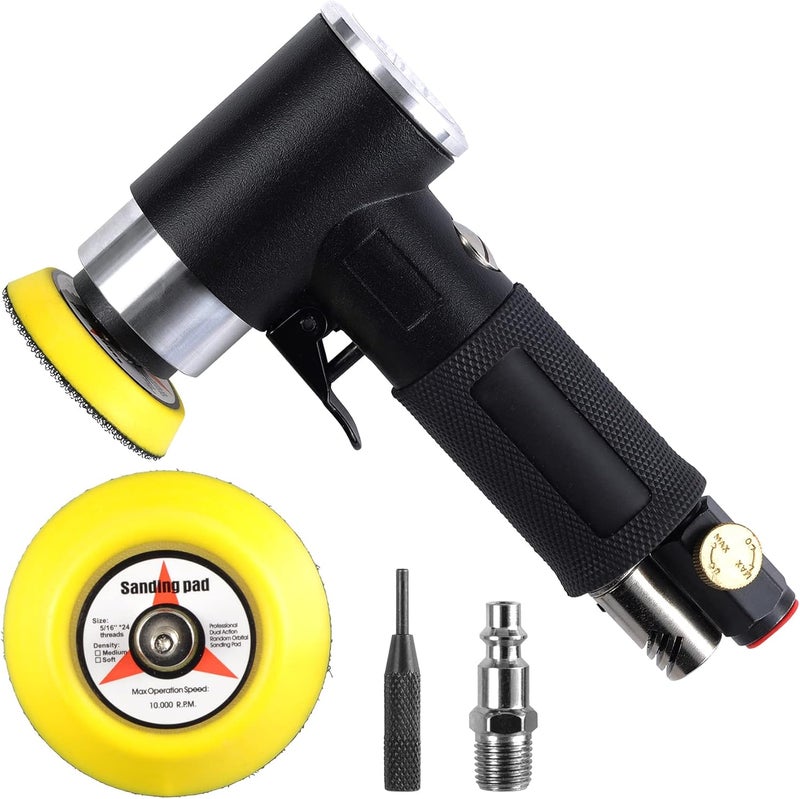 PROSHI 2" & 3" Dual Action Mini Air Sander, Random Orbital Pneumatic Polisher Kit with Pads & Accessories, High Speed Air Angle Sander for Auto Body, Wood, Metal, and Furniture Polishing - Image 1