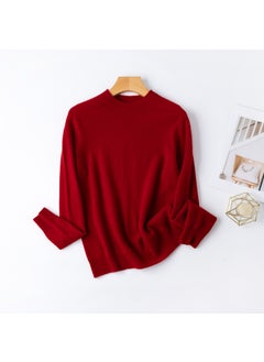 Basic BI 13 Colors 100% Merino Wool Seamless Turtleneck Sweater for Women Angora red