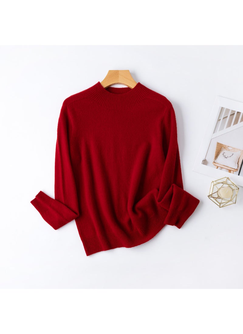 Generic - Basic BI 13 Colors 100% Merino Wool Seamless Turtleneck Sweater for Women Angora red - Image 1
