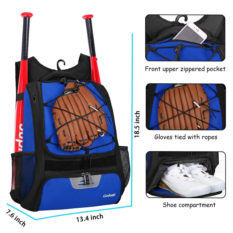 Goloni Baseball Bag,Backpack for Baseball, T-Ball & Softball Equipment & Gear,Softball Bag with Shoe Compartment,Fence Hook - Image 2