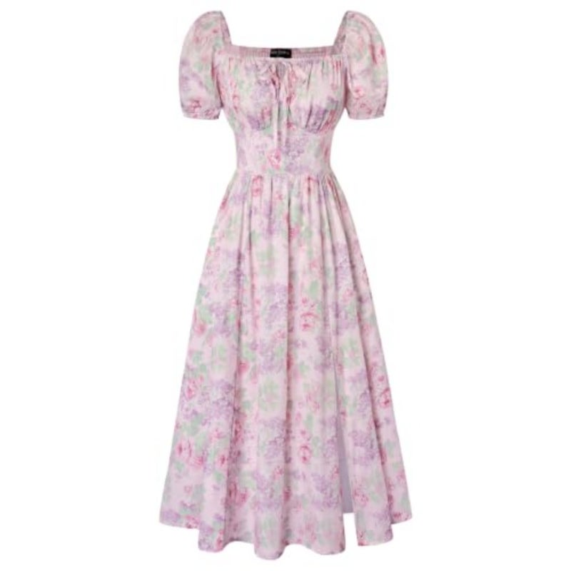 Summer spring women's square neck short puff sleeve milkmaid dress with pockets, cotton blend, ivory, breathable and flattering fit - Image 1