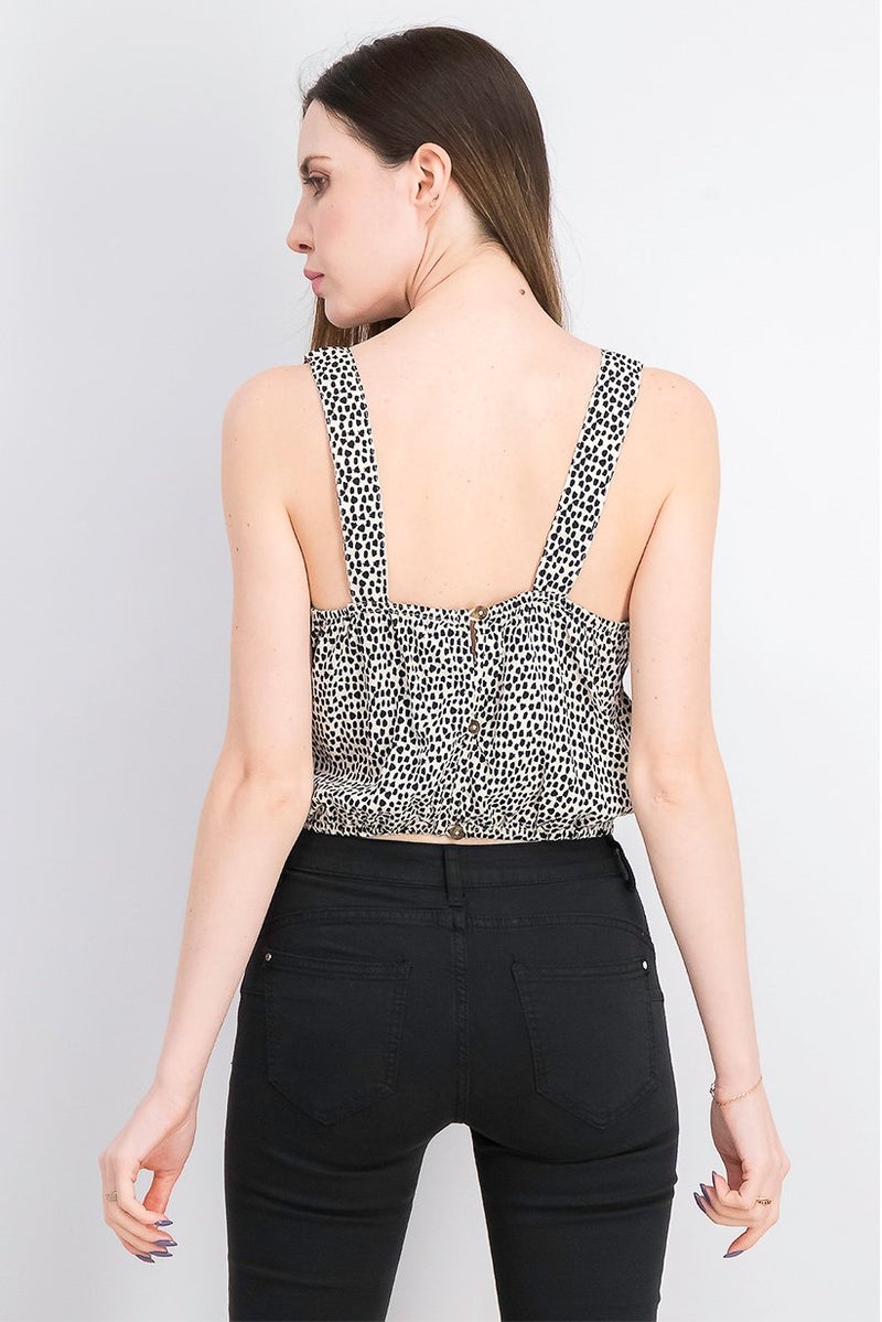 Tavik Women Square Neck Sleeveless Polka Dot Print Crop Top, Black - Image 3