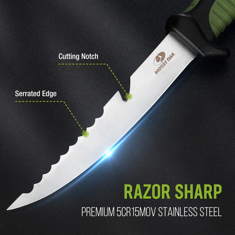 Mossy Oak 3-Piece Fishing Fillet Knife Set with Protective Sheath, Stainless Steel Filet Knives with Non-Slip Handle, Bait Knife for Filleting and Boning (Military Green) - Image 3