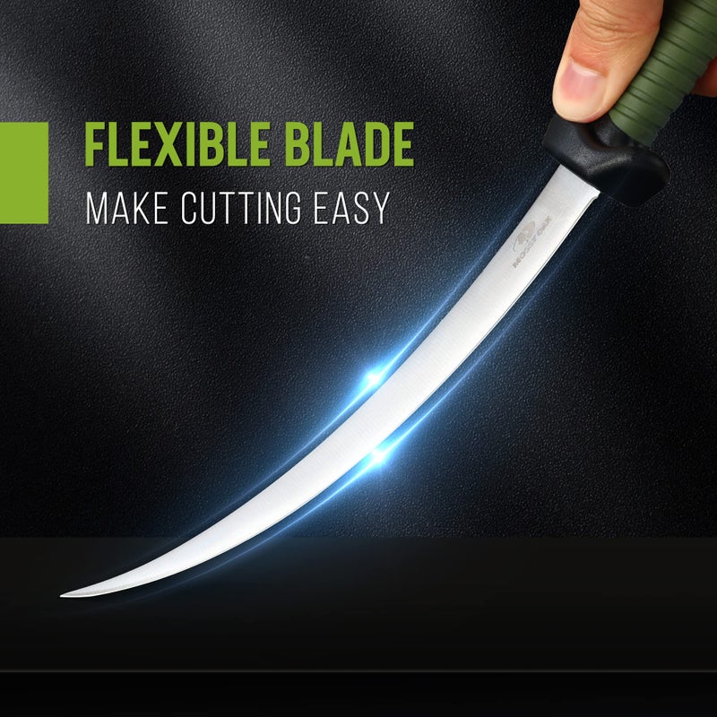 Mossy Oak 3-Piece Fishing Fillet Knife Set with Protective Sheath, Stainless Steel Filet Knives with Non-Slip Handle, Bait Knife for Filleting and Boning (Military Green) - Image 4