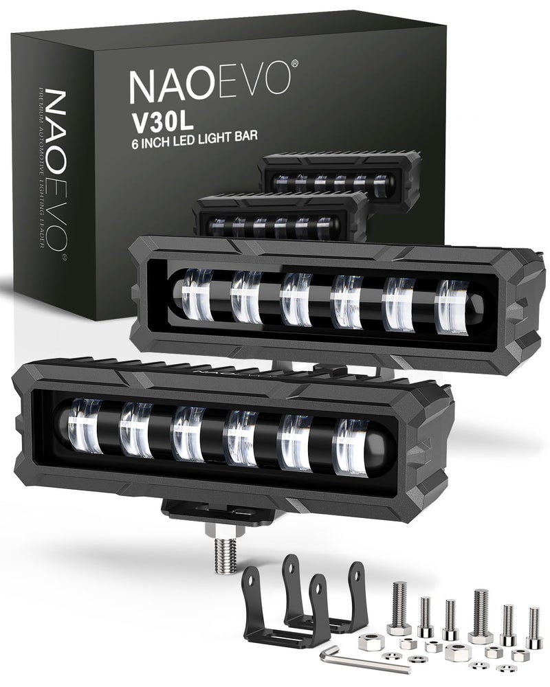 NAOEVO 6 Inch LED Light Bar, 50W 2600LM Lens Spot Fog Lights for Trucks/Cars/Boat, 2 Pcs (White)