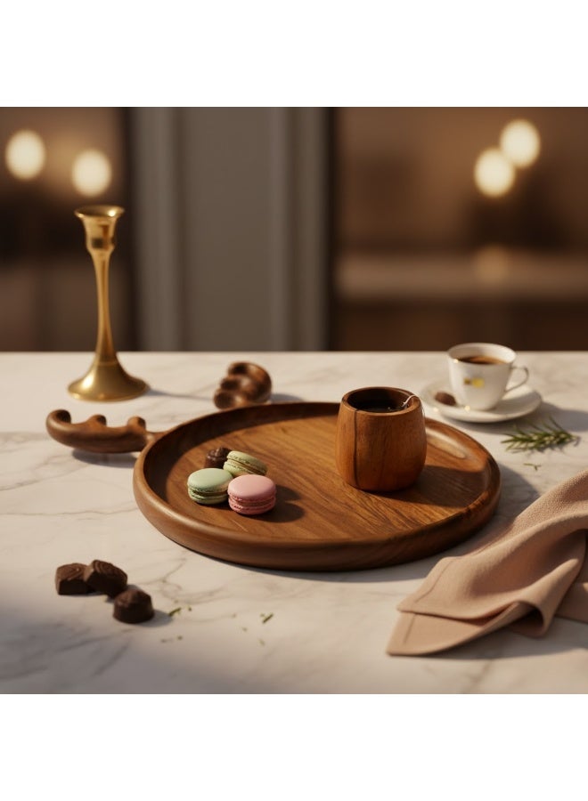 CASA HOME Premium Round Wooden Serving Tray with Decorative Handles – Elegant Multipurpose Tray for Coffee, Desserts & Home Décor - Image 3