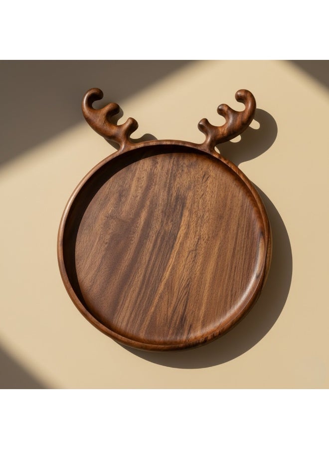 CASA HOME Premium Round Wooden Serving Tray with Decorative Handles – Elegant Multipurpose Tray for Coffee, Desserts & Home Décor - Image 1