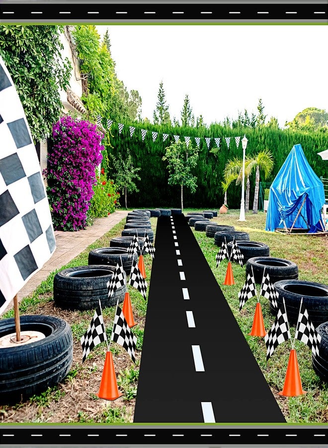 Remagr 16 ft X 2 ft Black Racetrack Floor Runner Racer Party Decoration Platic Road Table Runner Floor Mat for Cars Theme Birthday Party - Image 4