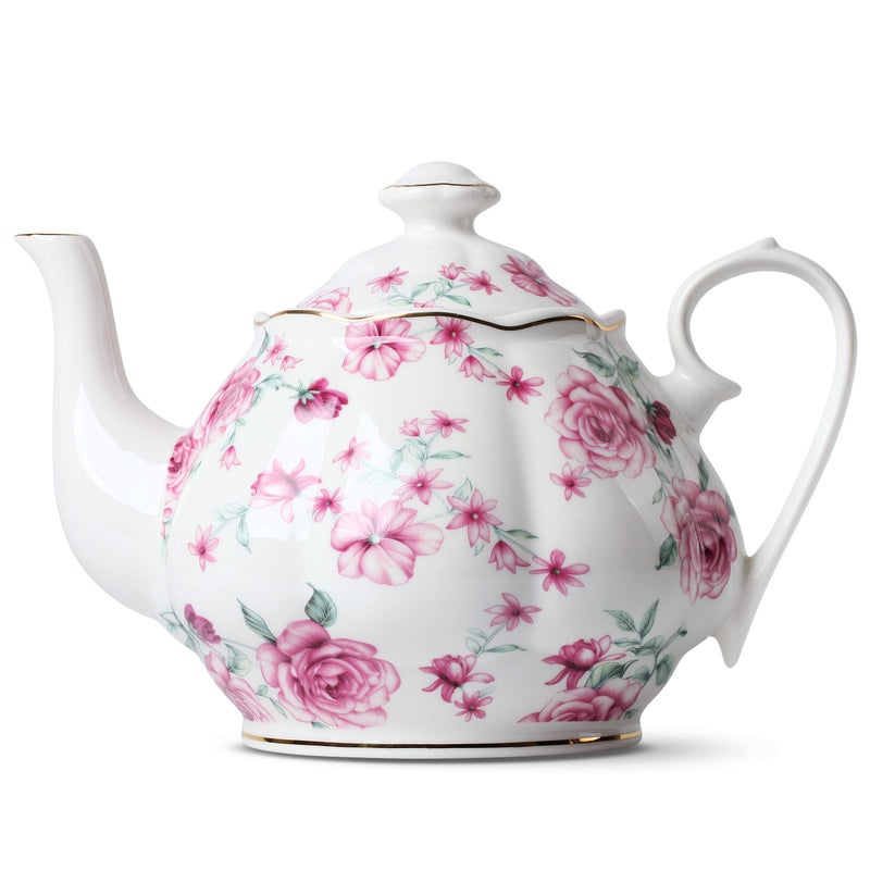 Brew To A Tea BTaT- Floral Tea Pot, Porcelain Teapot, 38 oz, Floral Teapot, Bone China Teapot for Tea Set, Ceramic Tea Kettle, Tea Pots for Tea Cup, Tea Pot Ceramic, Tea Pots for Loose Tea, Teapots for Tea Parties - Image 1