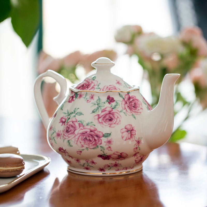 Brew To A Tea BTaT- Floral Tea Pot, Porcelain Teapot, 38 oz, Floral Teapot, Bone China Teapot for Tea Set, Ceramic Tea Kettle, Tea Pots for Tea Cup, Tea Pot Ceramic, Tea Pots for Loose Tea, Teapots for Tea Parties - Image 3