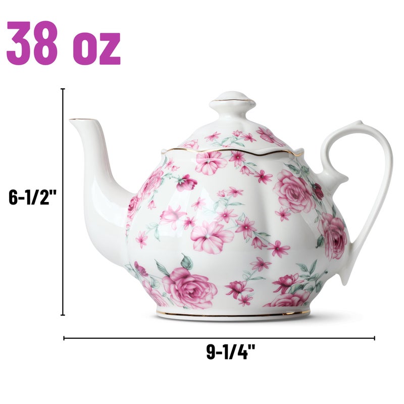 Brew To A Tea BTaT- Floral Tea Pot, Porcelain Teapot, 38 oz, Floral Teapot, Bone China Teapot for Tea Set, Ceramic Tea Kettle, Tea Pots for Tea Cup, Tea Pot Ceramic, Tea Pots for Loose Tea, Teapots for Tea Parties - Image 4