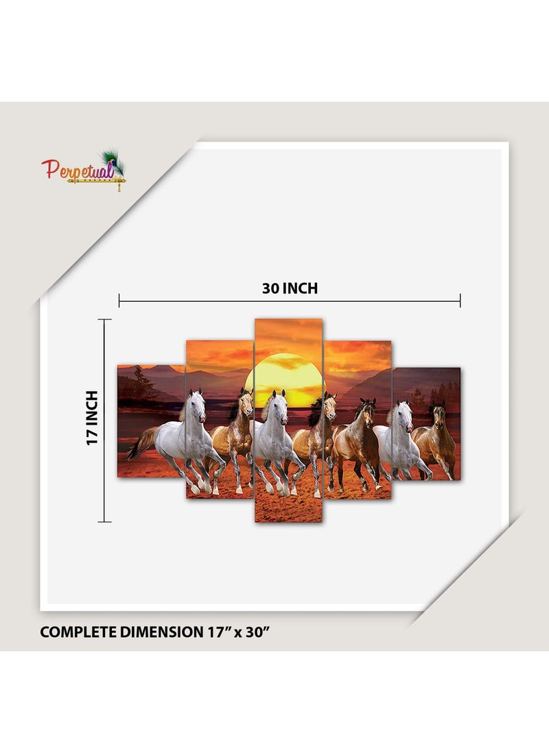 Perpetual perpetual 3D Wall Painting Set of 5 | Painting For Wall Decoration |Seven Horses Vastu Painting with Frame for Living Room (75 x 43 cm) - Multicolor, Wood  - Image 4
