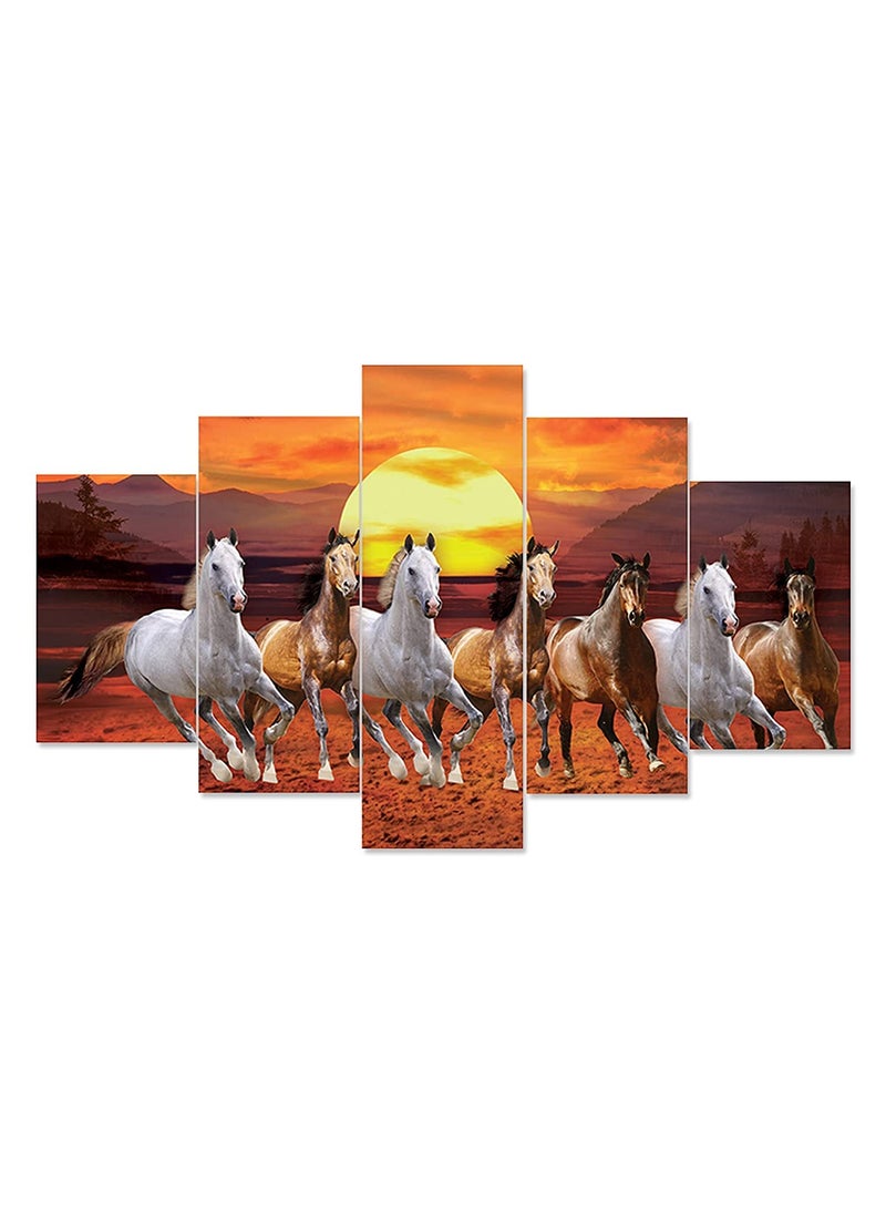 Perpetual perpetual 3D Wall Painting Set of 5 | Painting For Wall Decoration |Seven Horses Vastu Painting with Frame for Living Room (75 x 43 cm) - Multicolor, Wood  - Image 3