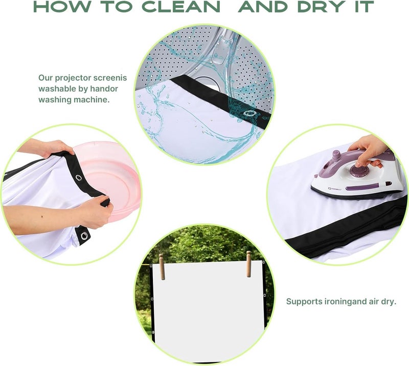 شاشة عرض AAJK بحجم 120 بوصة، شاشة عرض قابلة للغسل بنسبة 16:9 قابلة للطي ومقاومة للتجعد، شاشة عرض أفلام محمولة للمسرح المنزلي والاستخدام الخارجي والداخلي تدعم العرض مزدوج الجوانب - Image 5