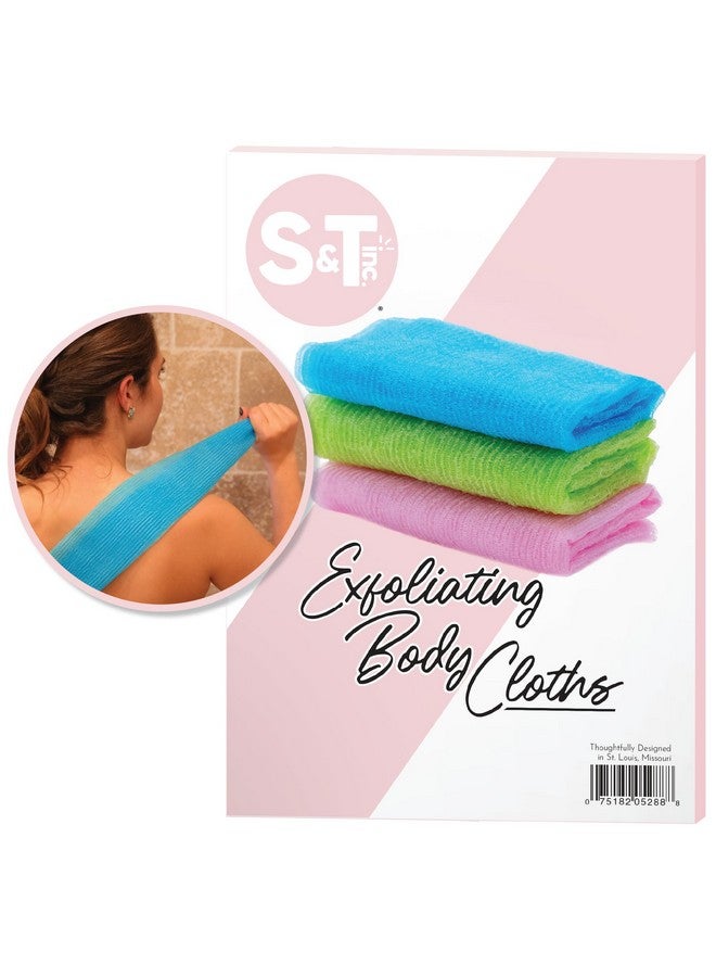 إس آند تي إن سي S&T INC. مقشر للظهر للاستحمام، مقشر للجسم أو منشفة تقشير للاستحمام للعناية بالبشرة، 11.8 بوصة × 35.4 بوصة، وردي متنوع، عبوة من 3 قطع - Image 1