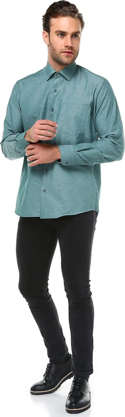 Varetta Men's Green Classic Cut Long Sleeve Single Pocket Shirt