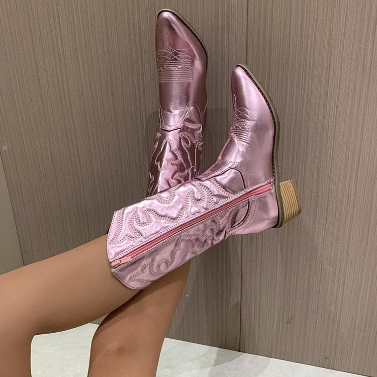 Foreign trade plus size square heel Joker fashion boots 2024 autumn and winter new high heel knight boots V mouth women's boots in stock wholesale - Image 3