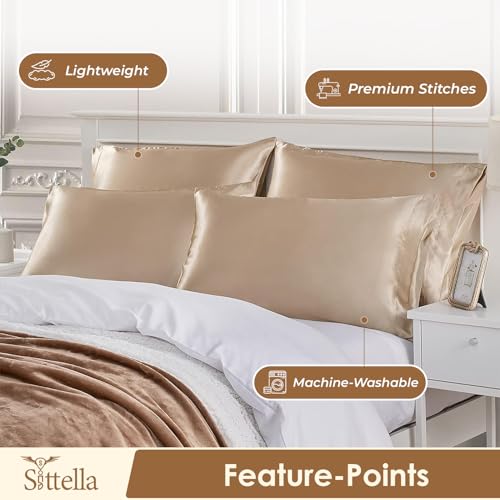 SITTELLA® 72x46 cm Set of 4 Satin Silk Pillow Covers | 600 TC Soft Pillowcase for Hair & Skin | Envelope Closure | Light Rose |2 Free Scrunchie Included - Image 4