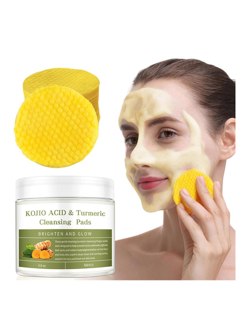 SYOSI 50 Pads Turmeric Kojic Acid Pads, Turmeric Kojic Acid Cleansing Pads, Turmeric Cleansing Pads with Lemon Chamomile, Kojic Acid and Turmeric Cleansing Pads, Turmeric Cleansing Pads for Dark Spots - Image 1
