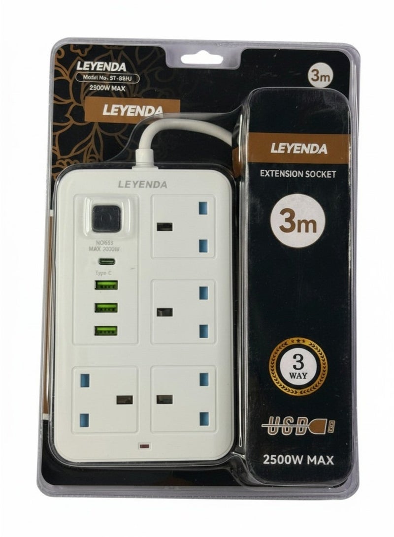 Leyenda Extension Socket 3 in one 3m - Image 1