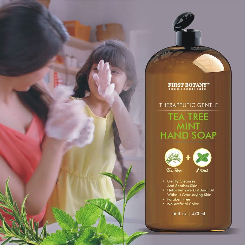 First Botany Tea Tree Mint Hand Soap - Liquid Hand Soap with Peppermint, Jojoba & Coconut Oil Multipurpose Liquid Soap Natural Bathroom Soap & Liquid hand wash - 16 oz - Image 5
