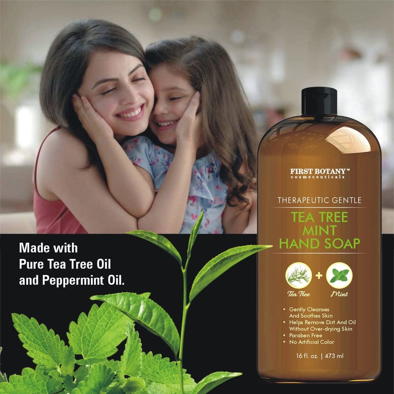 First Botany Tea Tree Mint Hand Soap - Liquid Hand Soap with Peppermint, Jojoba & Coconut Oil Multipurpose Liquid Soap Natural Bathroom Soap & Liquid hand wash - 16 oz - Image 3