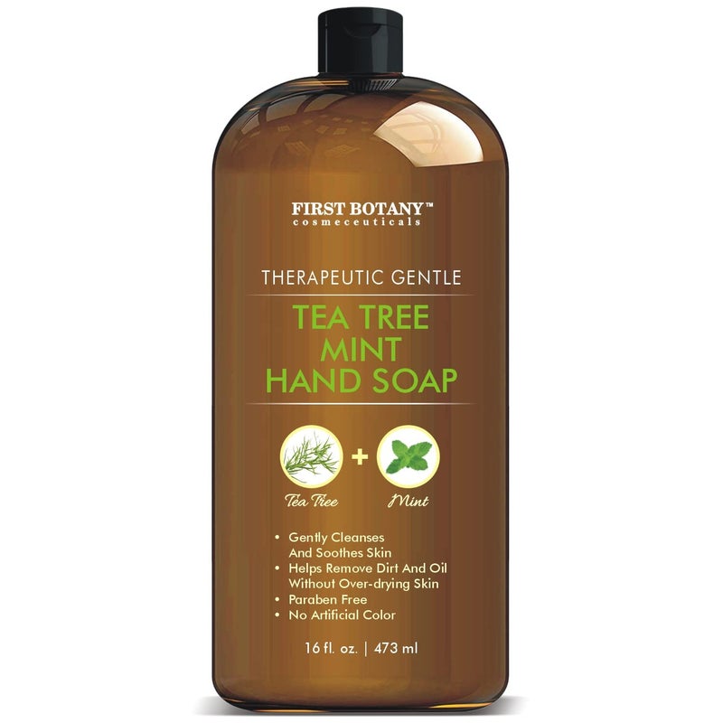 First Botany Tea Tree Mint Hand Soap - Liquid Hand Soap with Peppermint, Jojoba & Coconut Oil Multipurpose Liquid Soap Natural Bathroom Soap & Liquid hand wash - 16 oz - Image 1