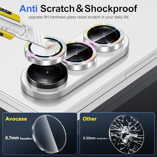 Avocase for Samsung Galaxy Z Fold 7 Camera Lens Protector, Individual Metal Ring Tempered Glass Lens Cover, [Strong Adsorption] Scratch Resistant Ultra-Thin HD Clear Lens Cover, 1 Set-Colorful Sparkly - Image 3