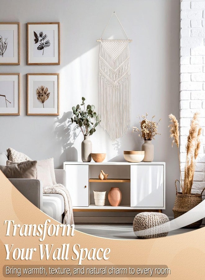 فليكسزيون ديكور حائط مكرمية من فليكسزيون، نسيج معلق بوهيمي منسوج يدويًا، لافتة فنية، ديكور حائط بوهيمي لغرفة النوم وغرفة المعيشة، ستارة ريفية، إكليل هيبي، غرفة أطفال، 33 بوصة، قطن أبيض كريمي - Image 2