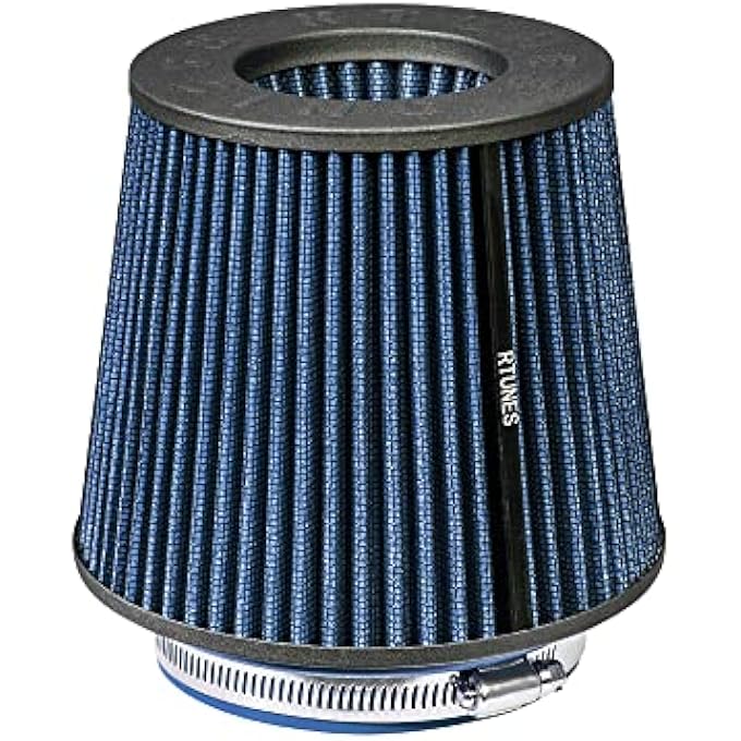 Rtunes Racing BLUE 2.5"-4" 63.5-102 mm Inlet Cold Air Intake Cone Replacement Performance Washable Clamp-On Dry Air Filter - Image 1