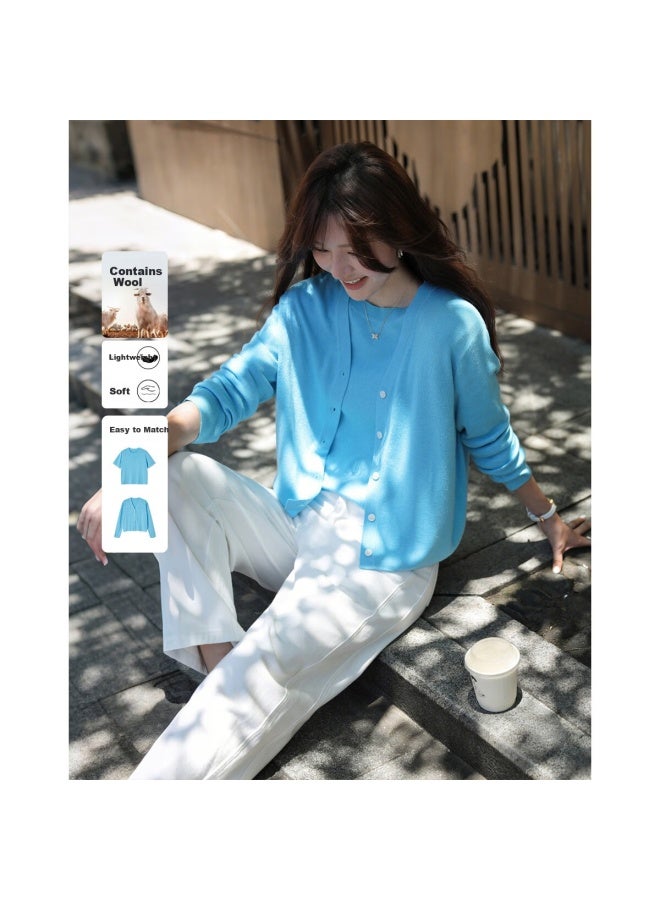 Mt Romantic Knit Set Autumn Simple Style Short Sleeve Top Knit Cardigan Wool Blend Women's Two-piece Set - Image 1