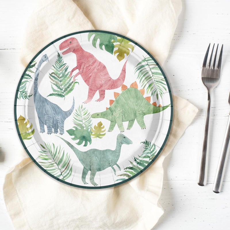 WRAPAHOLIC 25Pcs Birthday Paper Plates - 7 Inch Dinosaur Green Plant Disposable Plates Decorative Dinner Plates for Party Tableware Supplies Table Decor - Image 3