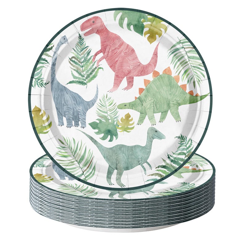 WRAPAHOLIC 25Pcs Birthday Paper Plates - 7 Inch Dinosaur Green Plant Disposable Plates Decorative Dinner Plates for Party Tableware Supplies Table Decor - Image 1