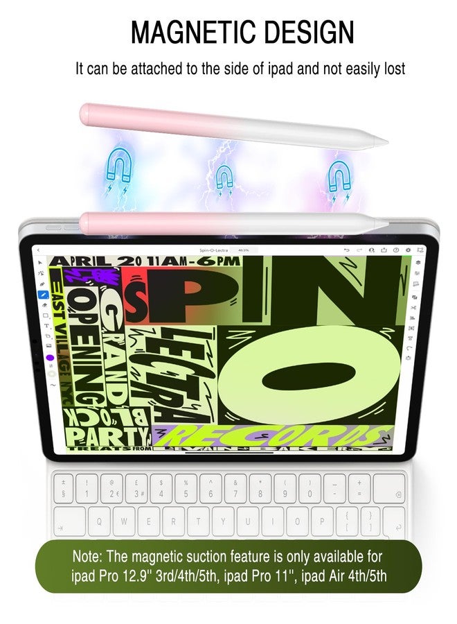 HATOKU Pen for iPad 2018-2025, HATOKU 15 Mins Fast Charging Pencil 1st Generation with Tilt & Palm Rejection for iPad Air 3/4/5/M2/M3, iPad mini 5/6/7, iPad 6/7/8/9/10/11, iPad Pro 11/12.9/M4/M5 - Pink White - Image 4