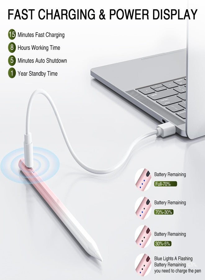 HATOKU Pen for iPad 2018-2025, HATOKU 15 Mins Fast Charging Pencil 1st Generation with Tilt & Palm Rejection for iPad Air 3/4/5/M2/M3, iPad mini 5/6/7, iPad 6/7/8/9/10/11, iPad Pro 11/12.9/M4/M5 - Pink White - Image 3