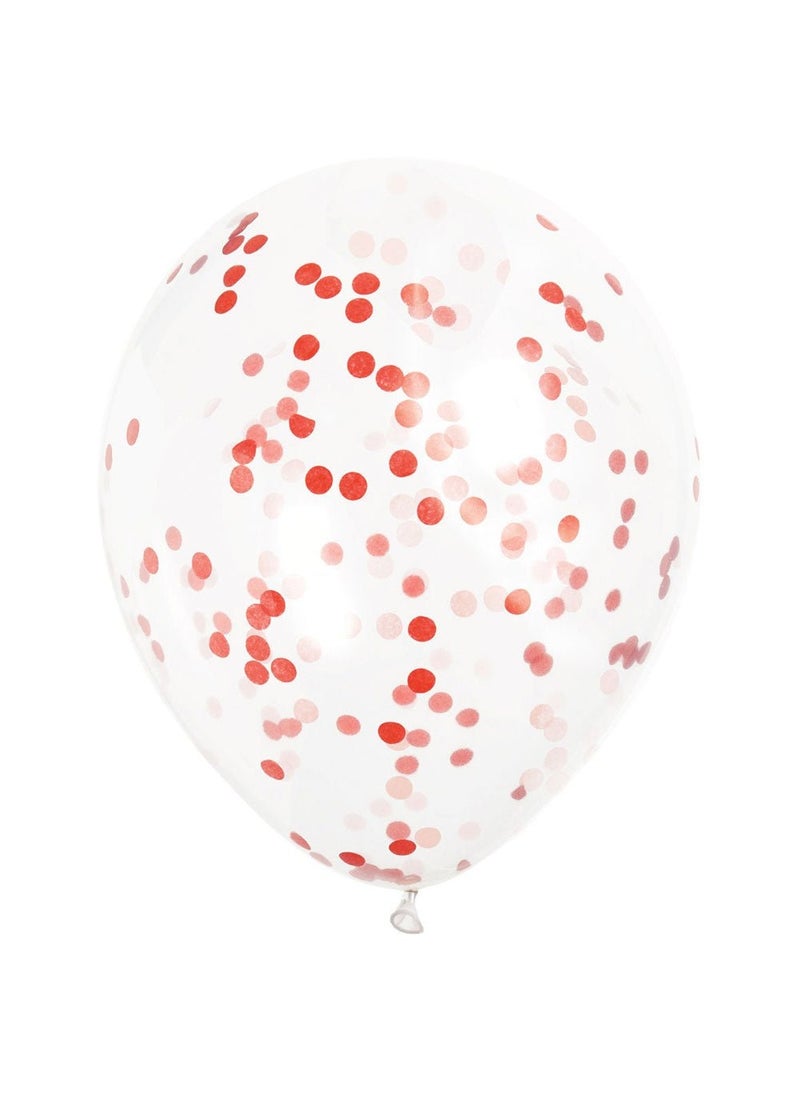 Unique Confetti Balloons Red Transparent Latex 30 cm 6-Pack - Image 1