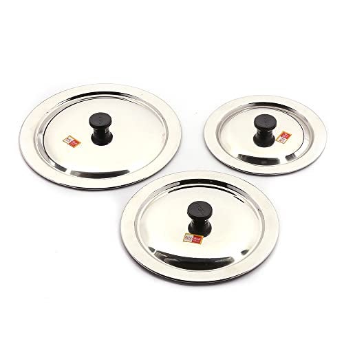 KCL Stainless Steel Ciba Tope Lids/Cover/Handi/Kadai/Saucepan With Nob - Set of 3 - Diameter 24cm, 27cm, 29cm - Image 1