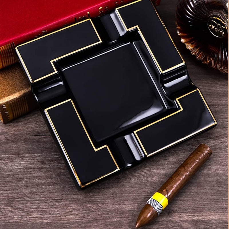 Large Ceramic Cigar Ashtray - Black Square Design for Indoor and Outdoor Use - Image 2