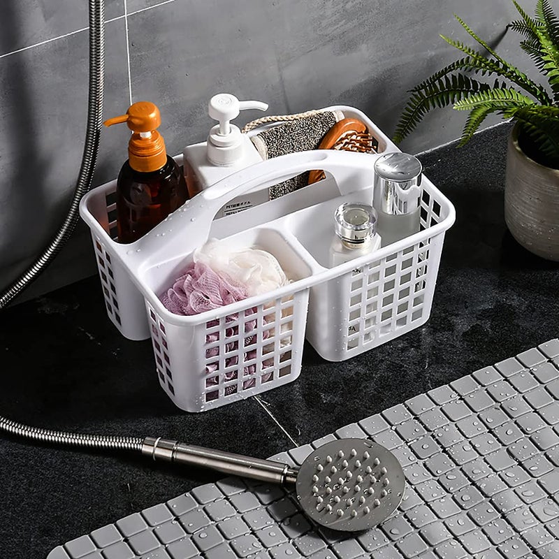 ALINK Plastic Shower Caddy Basket with Compartments  Portable Divided Cleaning Supply Storage Organizer with Handle for College Dorm Bathroom - White
