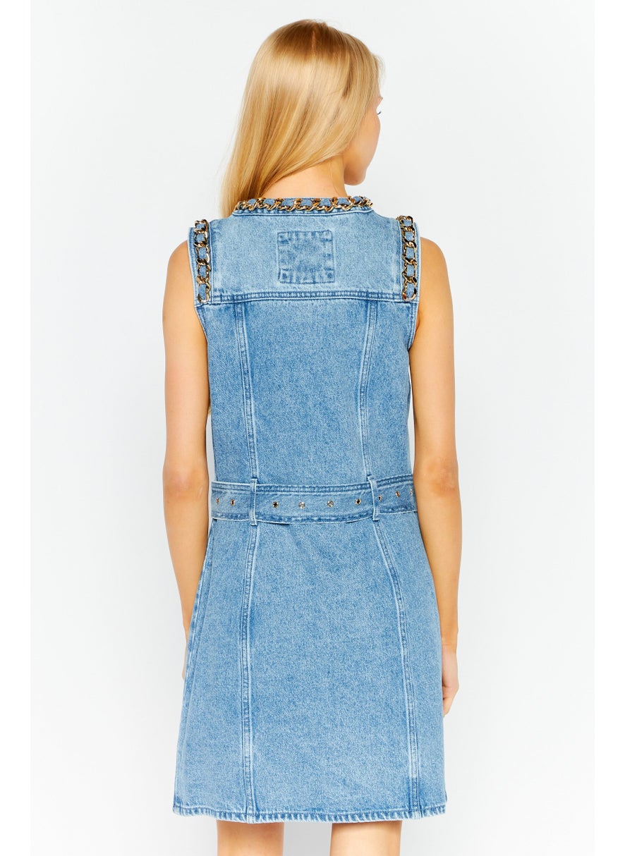 Michael Kors Women Washed Denim Mini Dress, Blue  - Image 4