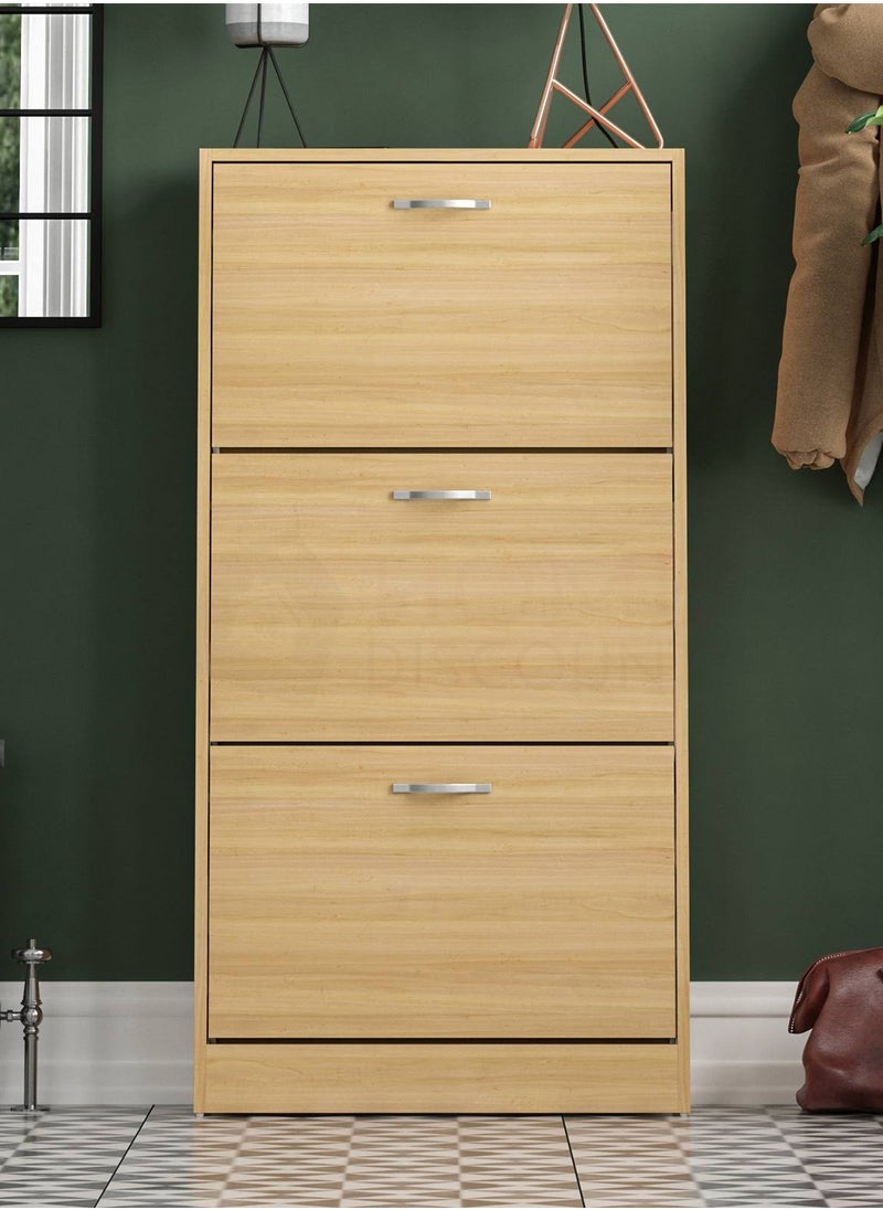 Roman Gifts Elegant Shoe Storage Pull Down Wooden Shoe Cabinet with 3 Drawers Ideal for Hallway Organization and Stylish Shoe Storage  - Image 1
