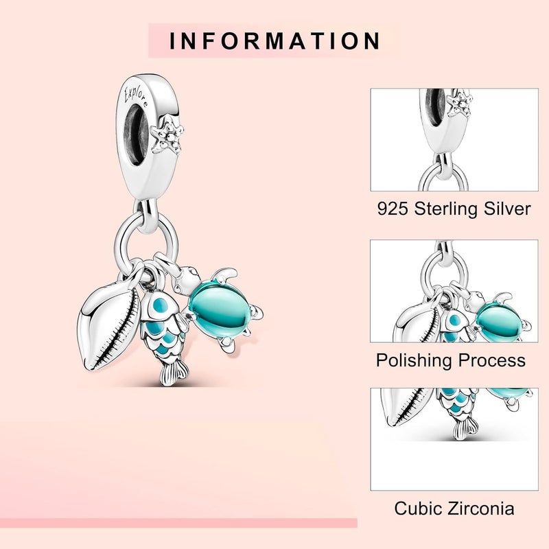 Excefore Charm for Bracelets, Ocean Turtle Starfish & Octopus Charm for Bracelet, 925 Silver Beads for Women's Bracelets & Necklaces Dangle Pendant for Mother's Day - Image 3