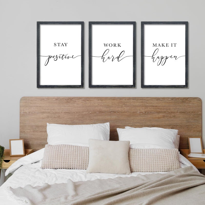 RLWangChao Inspirational Quotes Wall Art Decor 11"X16" 3 Piece Modren Office Stay Positive Work Hard Make It Happen Motivational Wood Framed Sign Living Room Positive Wall Hanging Decoration (Black) - Image 5