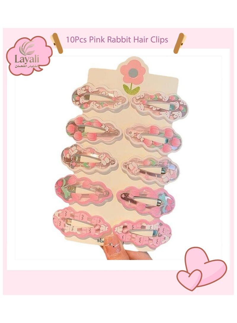 Layali 10-Piece Pink Rabbit Hair Clips, Small Hair Clips with Broken Side Hair Clips, Hair Accessories, Suitable for Daily Use - Image 1