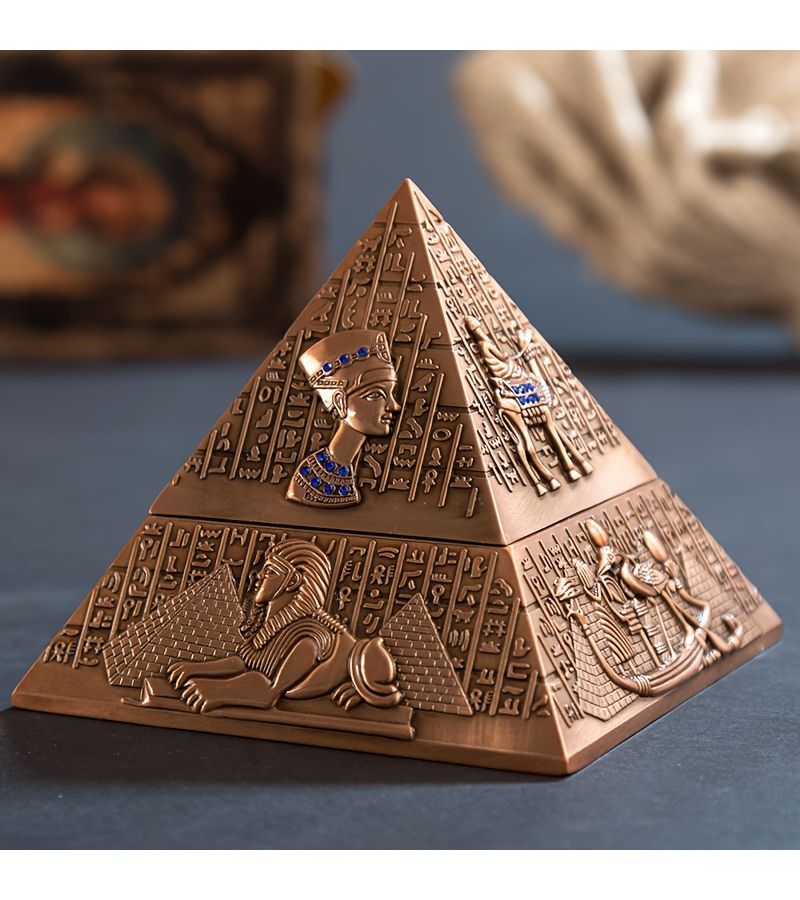 Golden Egyptian Pharaoh Creative Ashtray Pyramid Metal Figurine - Image 4