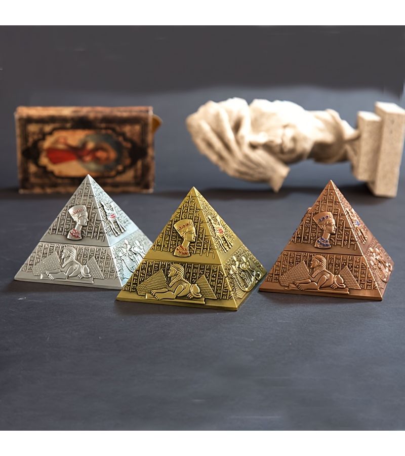 Golden Egyptian Pharaoh Creative Ashtray Pyramid Metal Figurine - Image 1