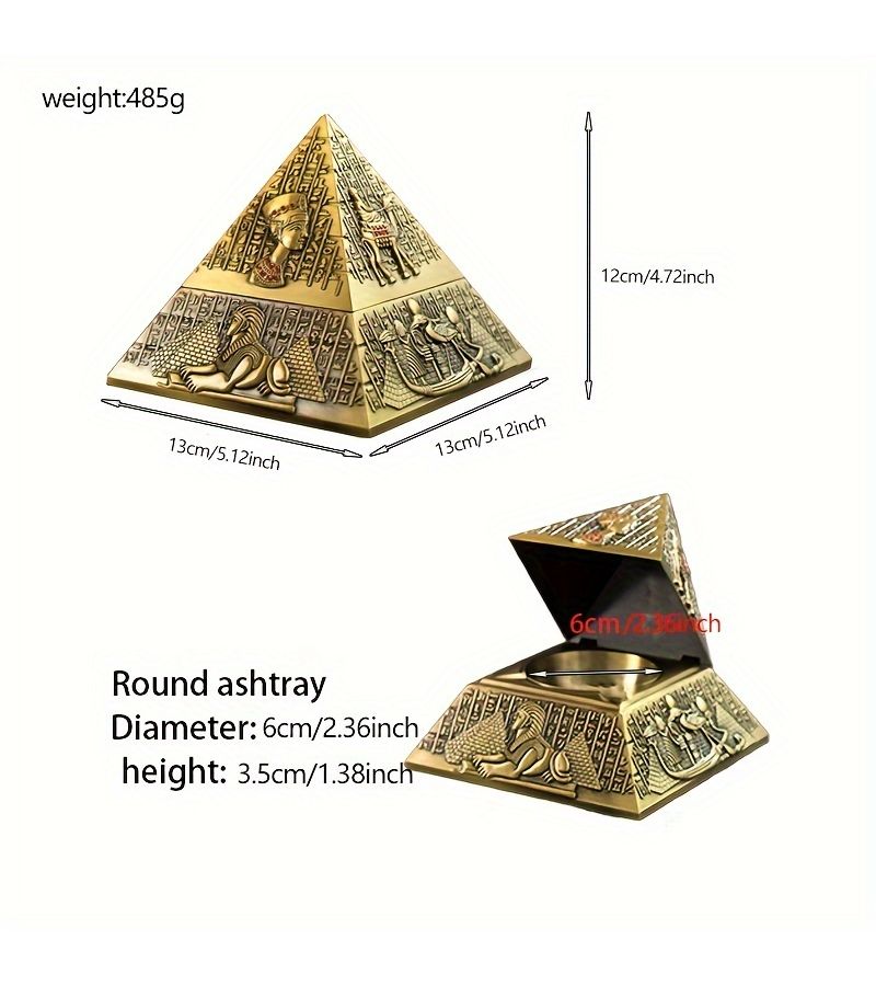Golden Egyptian Pharaoh Creative Ashtray Pyramid Metal Figurine - Image 3