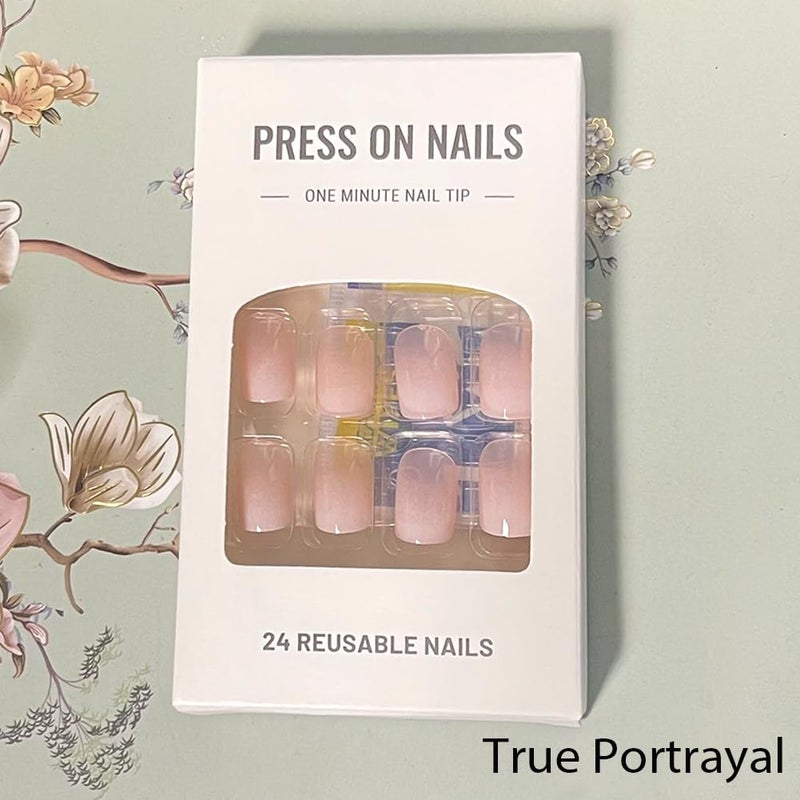 WAFOLOZE Nails Press ons,White Ombre Short Square Press on Nails Fake Nails Glossy Acrylic Artificial Nails Stick on Nails for Women 24Pcs - Image 4