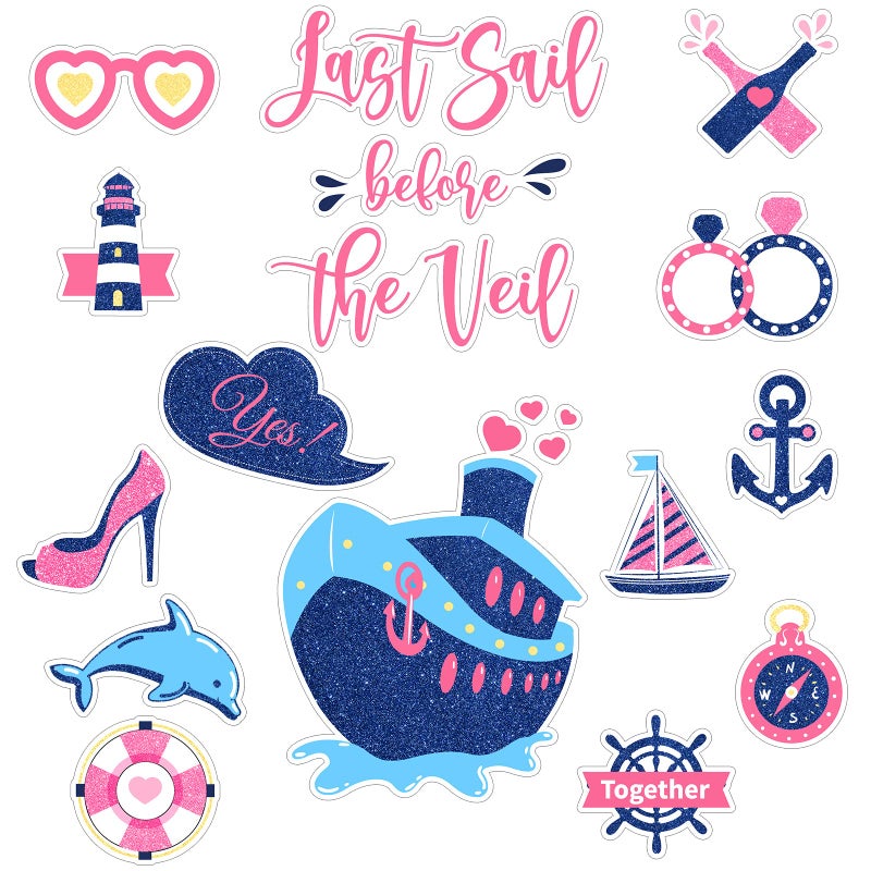 Oudain 16 Pcs Bachelorette Cruise Door Decorations Magnetic Cruise Ship Door Decorations Nautical Last Sail Before The Veil Bachelorette Decor Magnetic Stickers for Bride Fridge Car